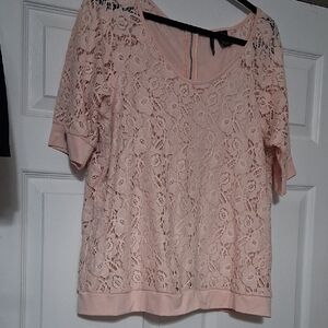 New Directions Blush Pink Lace Short Sleeve Blouse Sz XL  $22